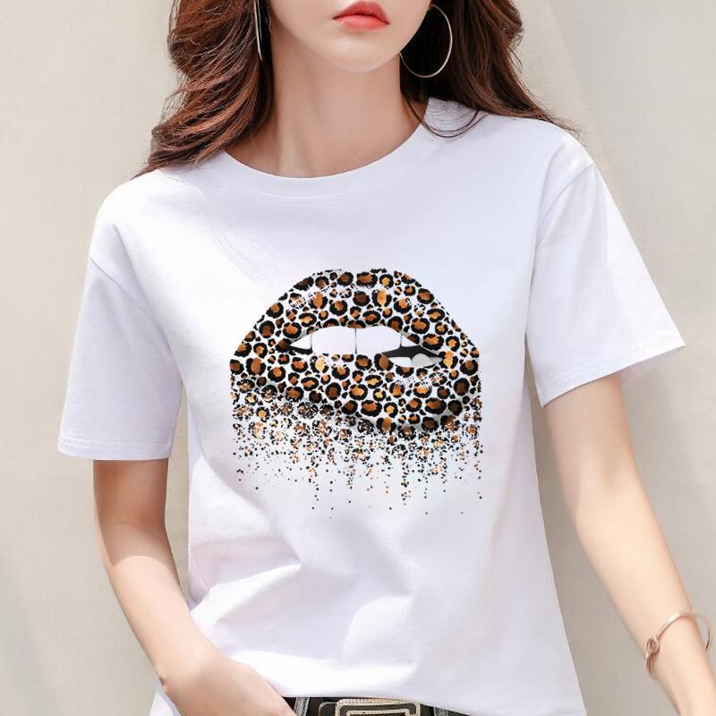 Modal Fabric Women's Leopard Print Heart Short Sleeve Top