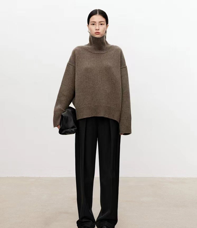 Women's Loose Fit Wool Turtleneck Sweater - Camel, White, Black & More