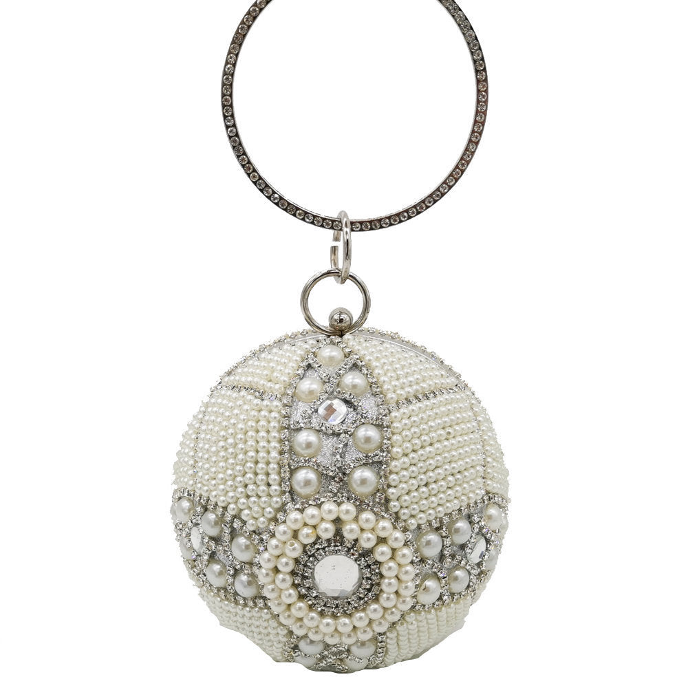 Round Pearl Tote Bag for Women with Diamond Accent
