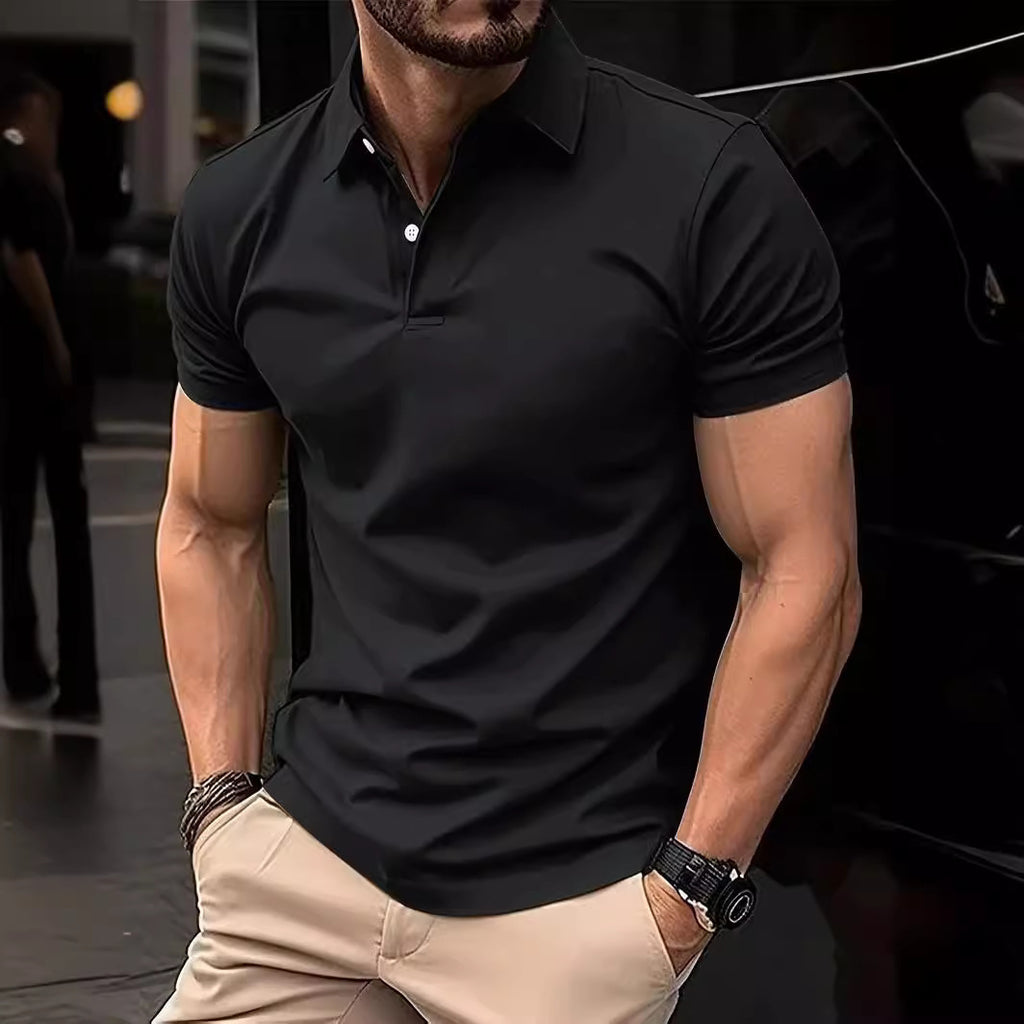 High Sense Casual Solid Color Short Sleeve Shirt with Buttons