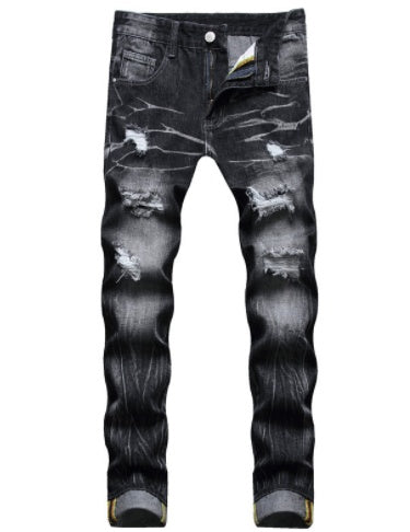 Men's Vintage Distressed Cotton Denim Jeans Pants
