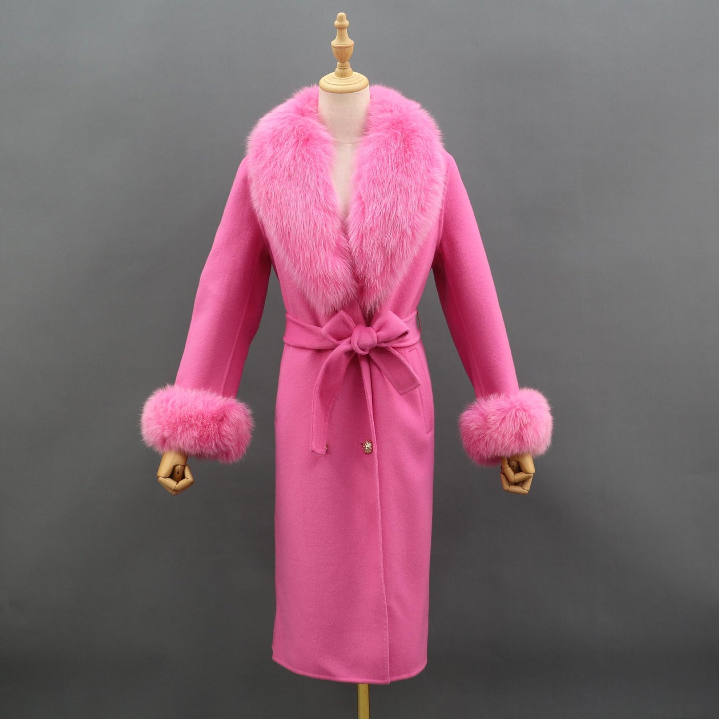 Fox Fur Detachable Collar Double-Sided Green Fruit Coat
