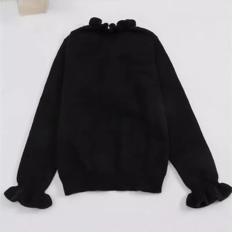 Women’s Winter V-Neck Ruffled Knitted Pullover Sweater Long Sleeve