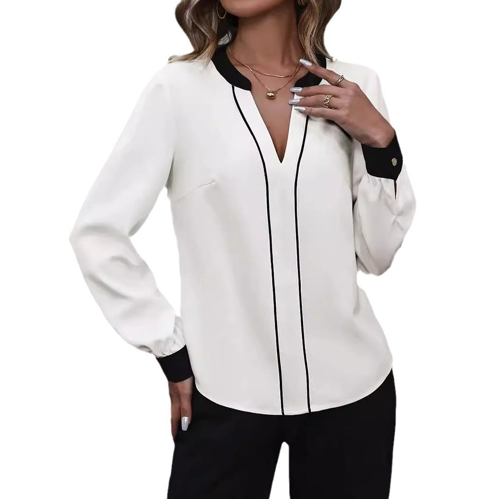 Women's White Viscose Button Long Sleeve Shirt Top