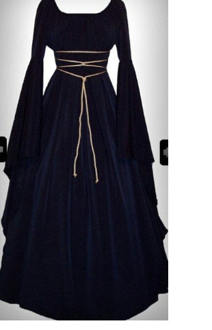 Robe d'Halloween pour femme, manches longues, col rond et ceinture, coupe asymétrique, costume de sorcière.