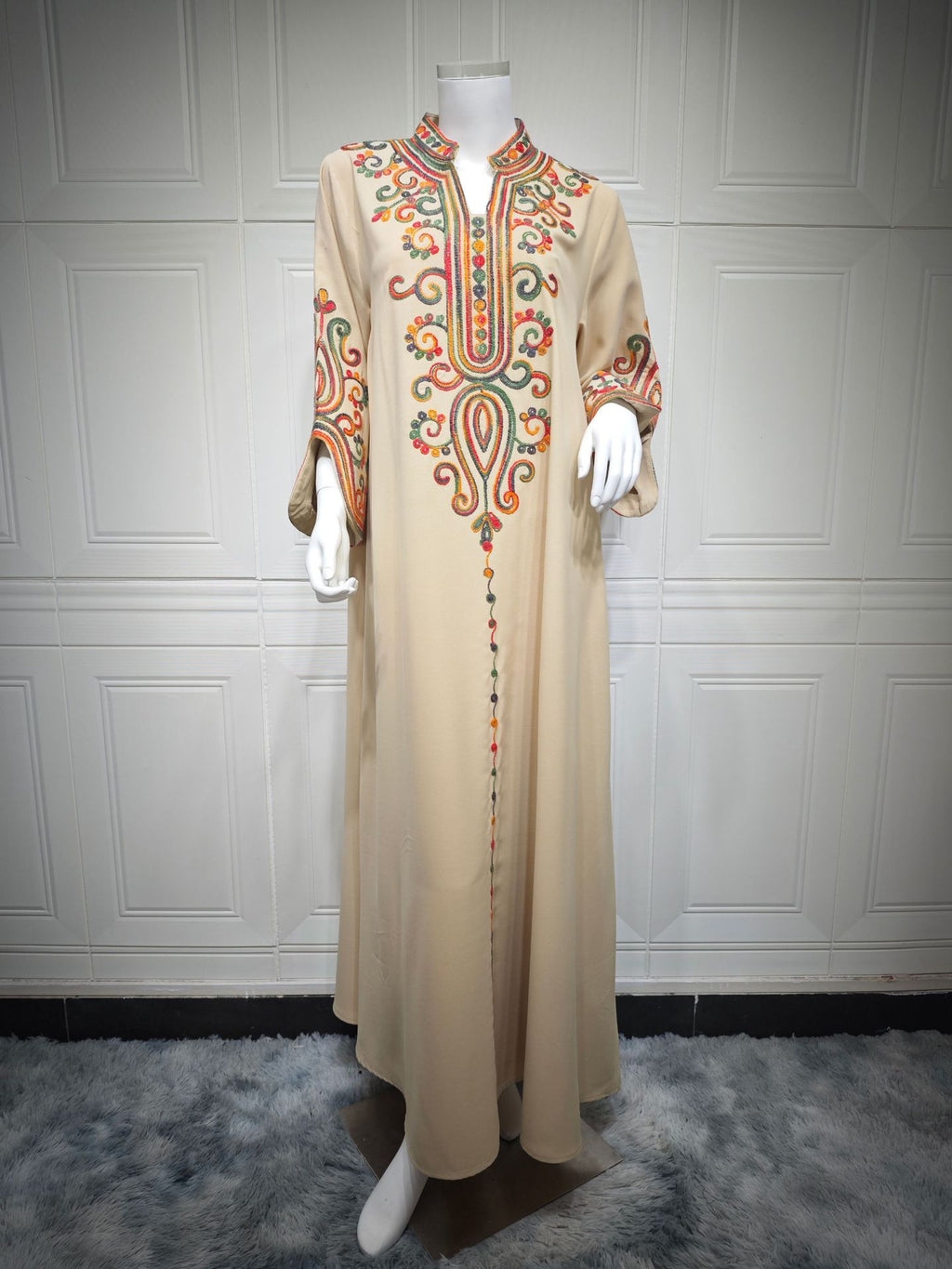 Robe longue en polyester à manches longues et corde brodée automne-hiver