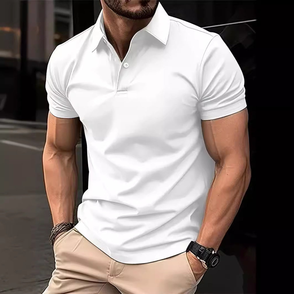 High Sense Casual Solid Color Short Sleeve Shirt with Buttons