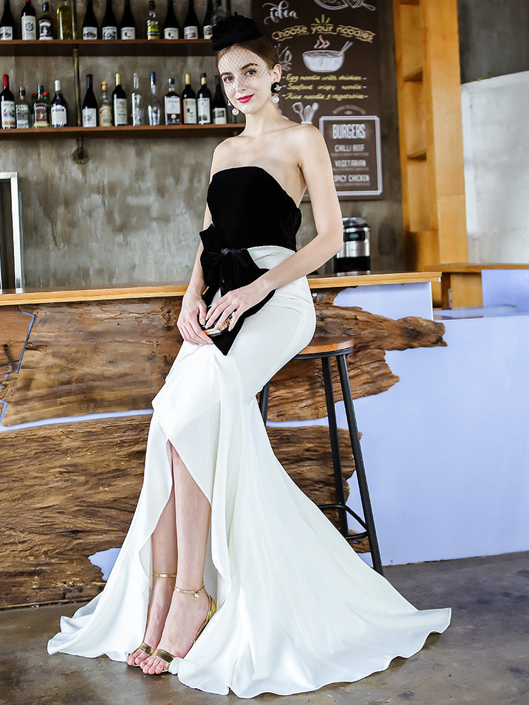Robe fourreau queue de poisson noire et blanche pour femme