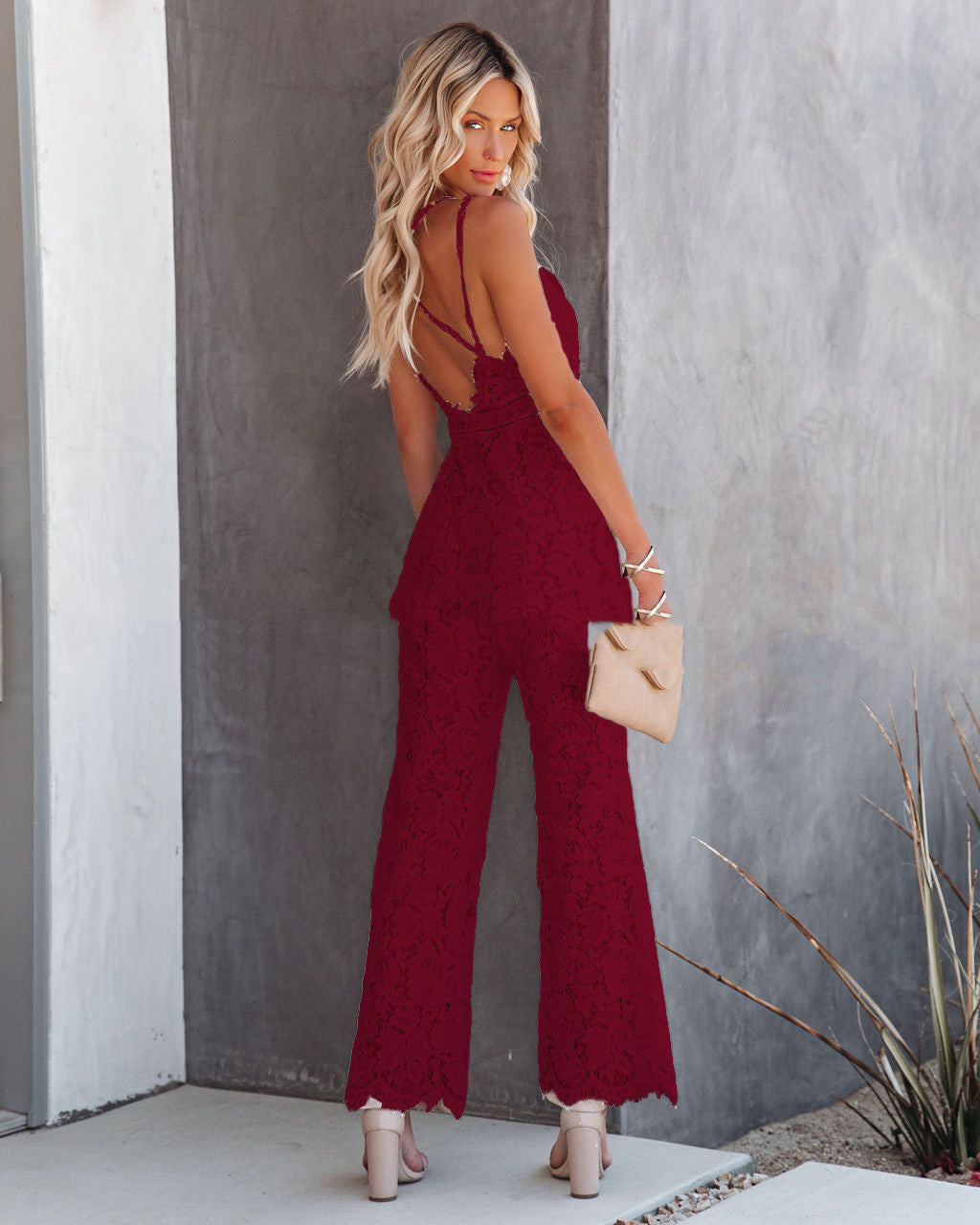 Combinaison pantalon décontractée en dentelle taille mi-haute sexy pour femme