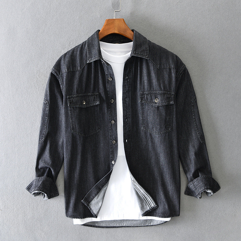 Chemise en Jean Décontractée pour Homme Grande Taille Ample Manches Longues en Coton
