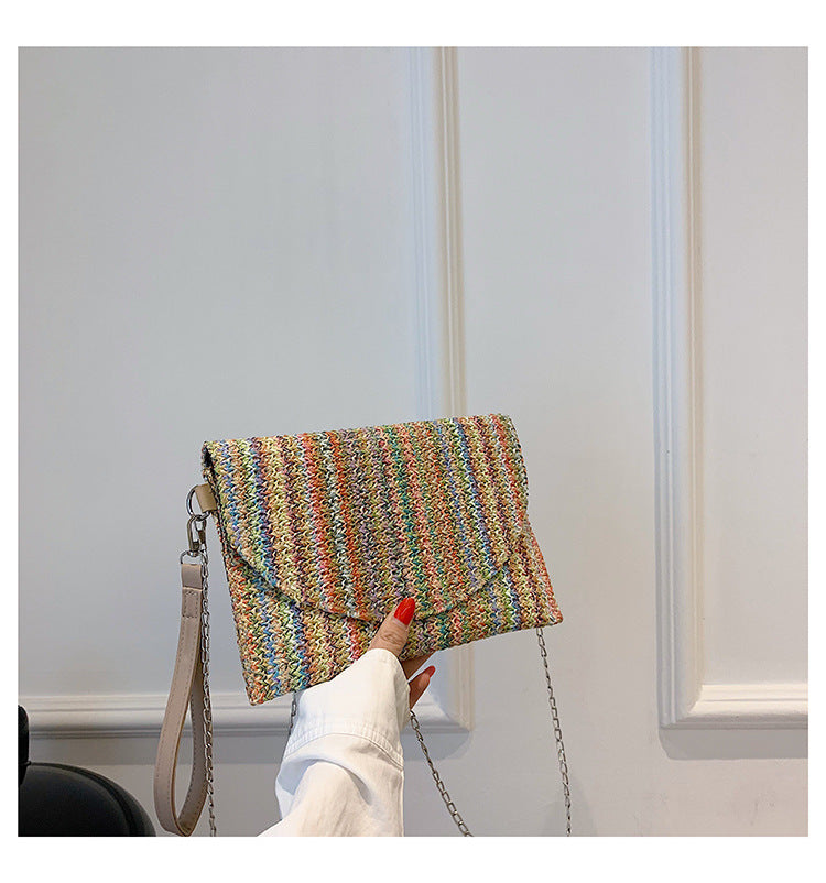 Sac à bandoulière tissé en PU de style ethnique décontracté pour femme
