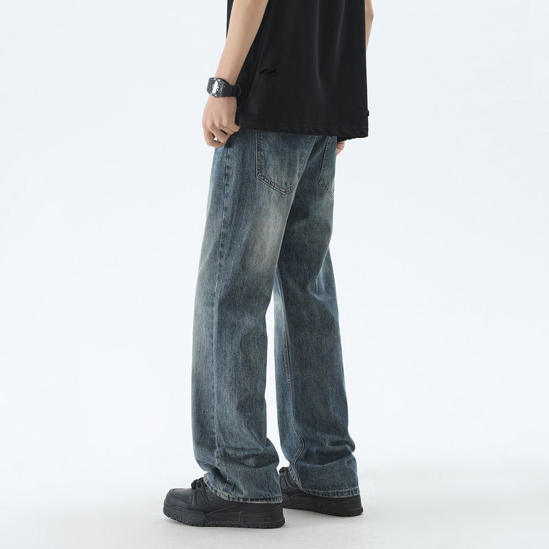 American Retro Men's Blue Denim Casual Long Pants