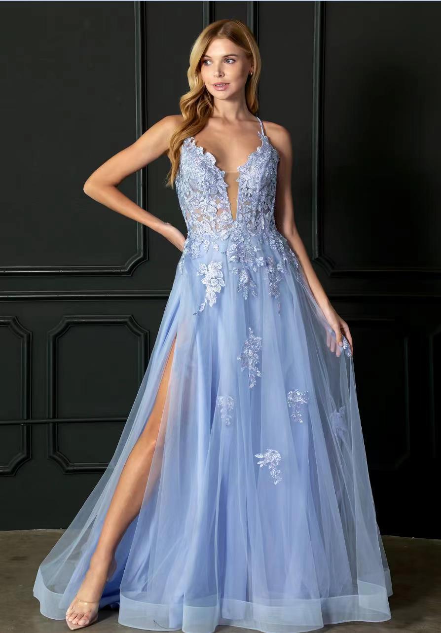 Robe de soirée longue pour femme avec bretelles, manches princesse et laçage