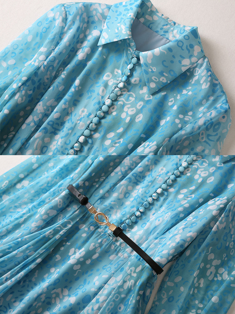 Elegant Printed Chiffon Polo Collar Dress for Women
