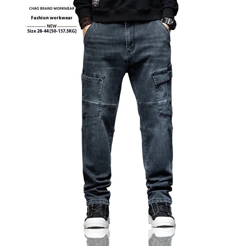 Hip Hop Men's Retro Nostalgic Multi-Pocket Denim Pants