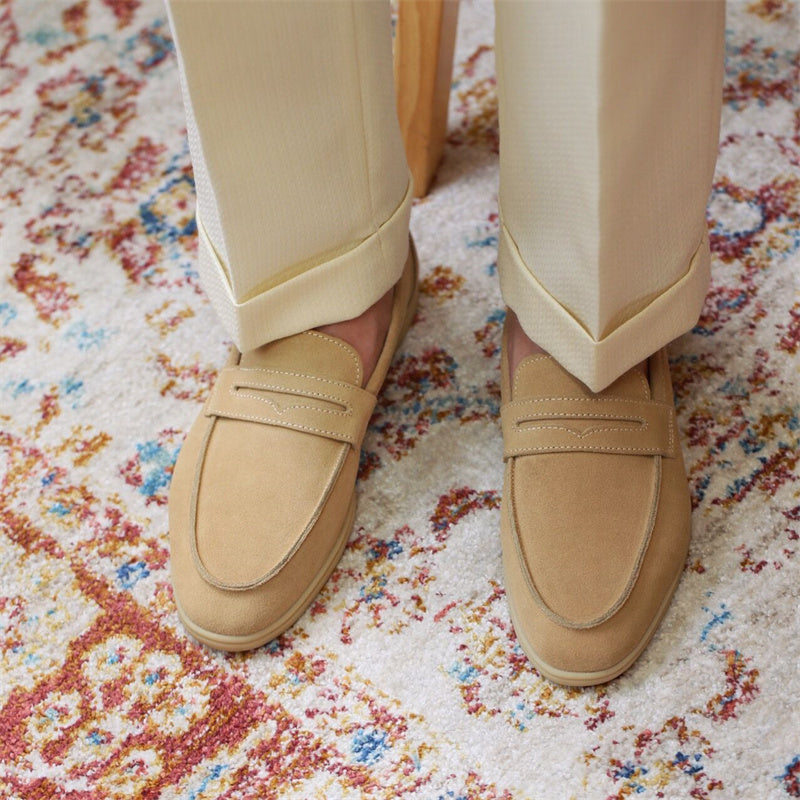 Handmade Genuine Leather Men's Casual Apricot Shoes Size 38-44