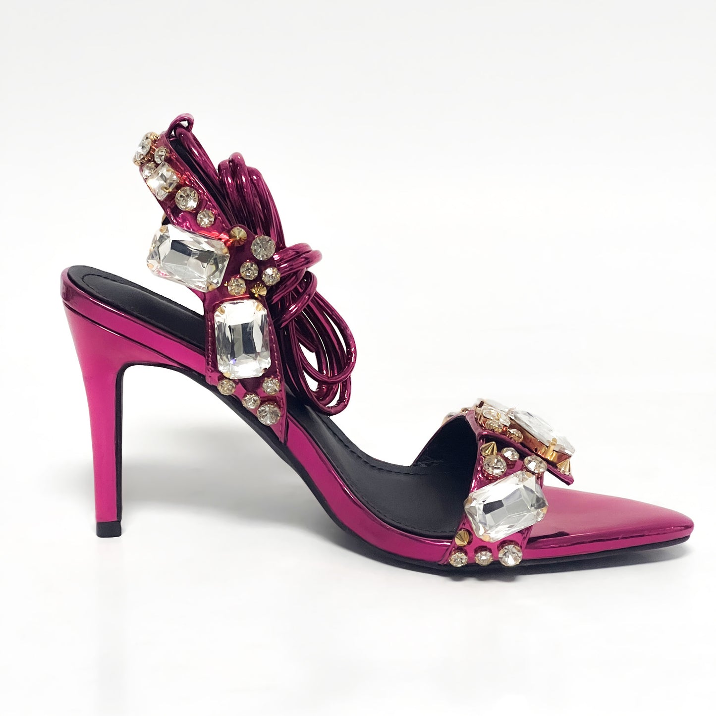 Escarpins à talons aiguilles rivetés et strass pour femmes