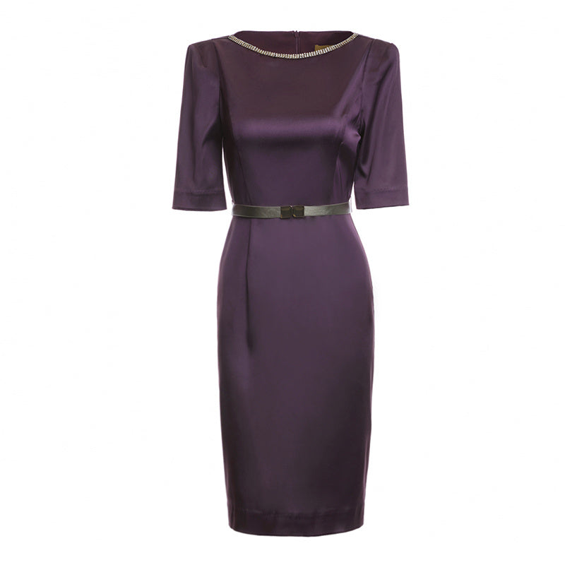 Slim Elegant OL Dress for Women with Hip Bag Detail