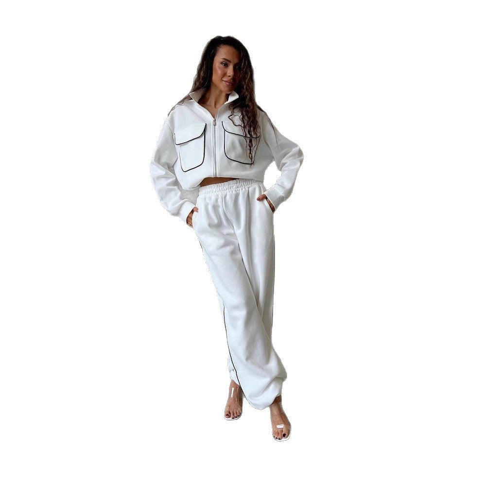 Street-Style Half-Zip Casual Sportswear Set with Patchwork