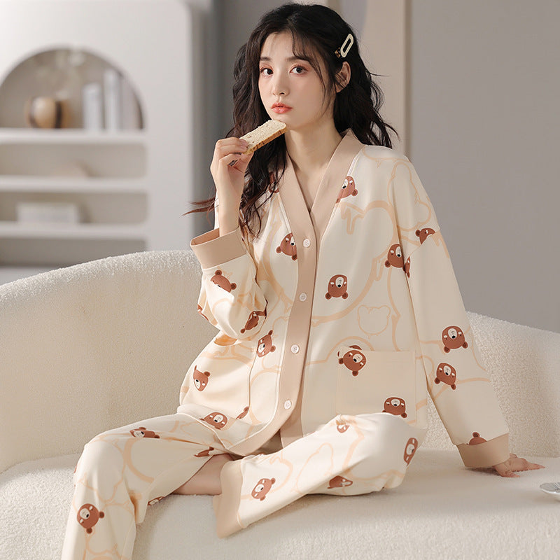 Ensemble pyjama à manches longues en coton pour femme