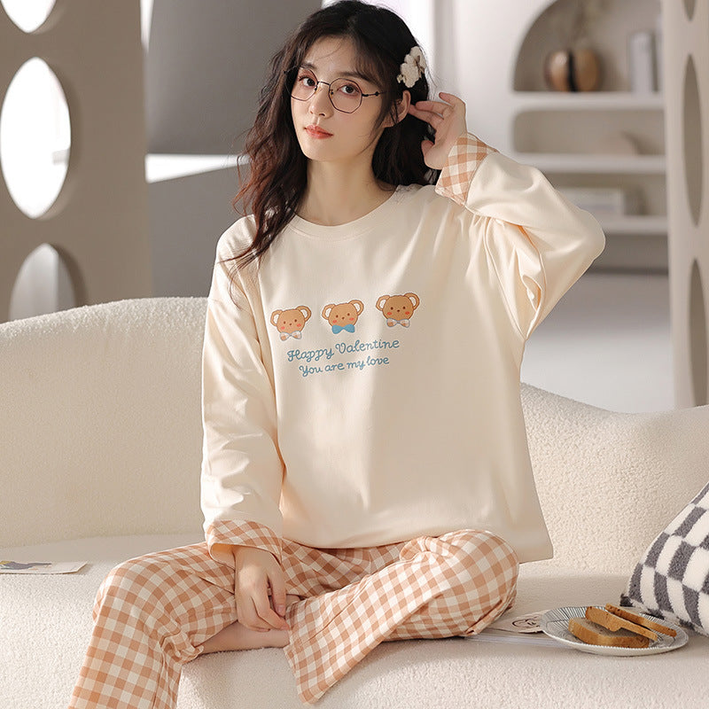 Vêtements d'intérieur en coton à manches longues avec motif de dessin animé pour le printemps et l'automne