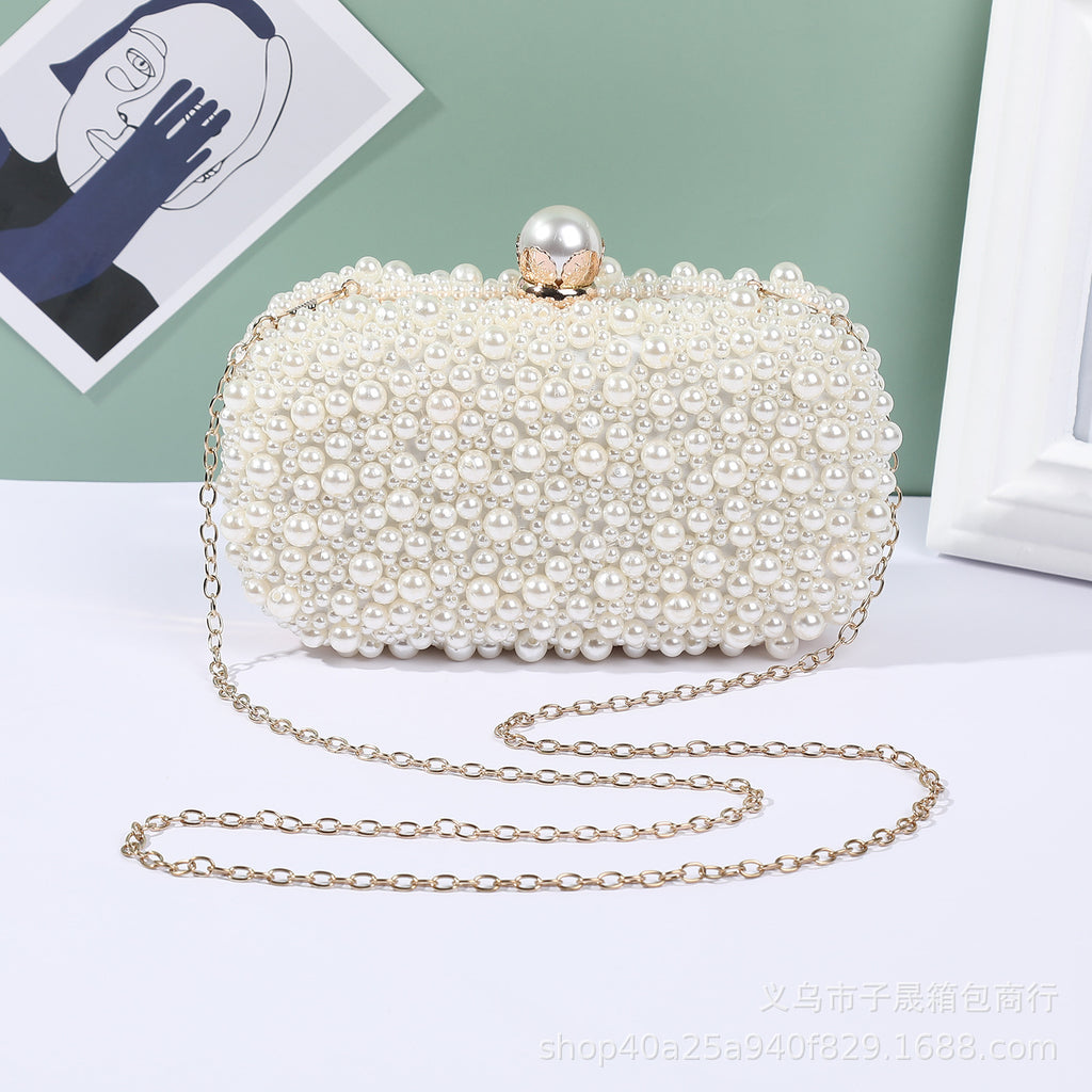 Pochette de soirée en satin et perles pour femme avec fermoir