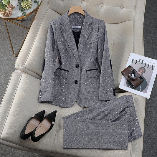 New Gray Professional Long Sleeve Women's Two-piece Suit