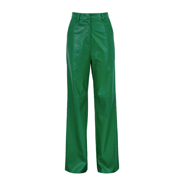 Women's Fashion Slim Fit Slimming PU Casual Straight Pants