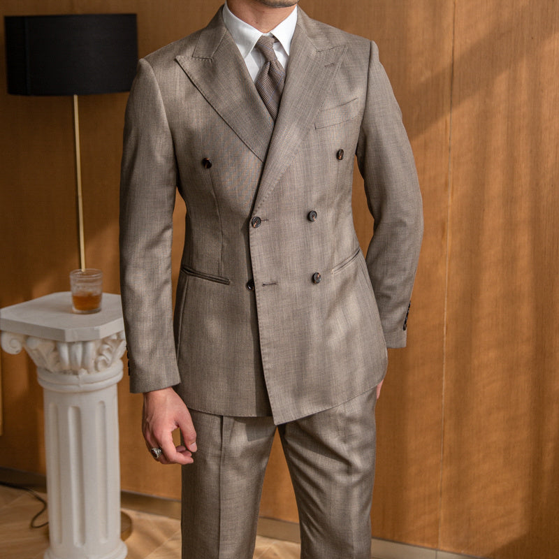 Men's Retro Elegant Brown Double-Breasted Business Suit