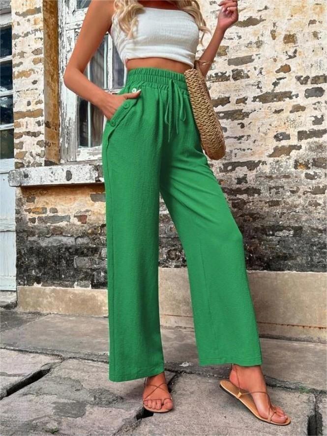 High Waist Casual Women's Pants with Elastic Drawstring & Pockets