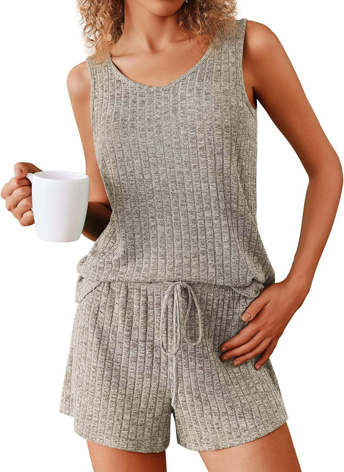 Rib Knitted Homewear Pajamas Suit Women