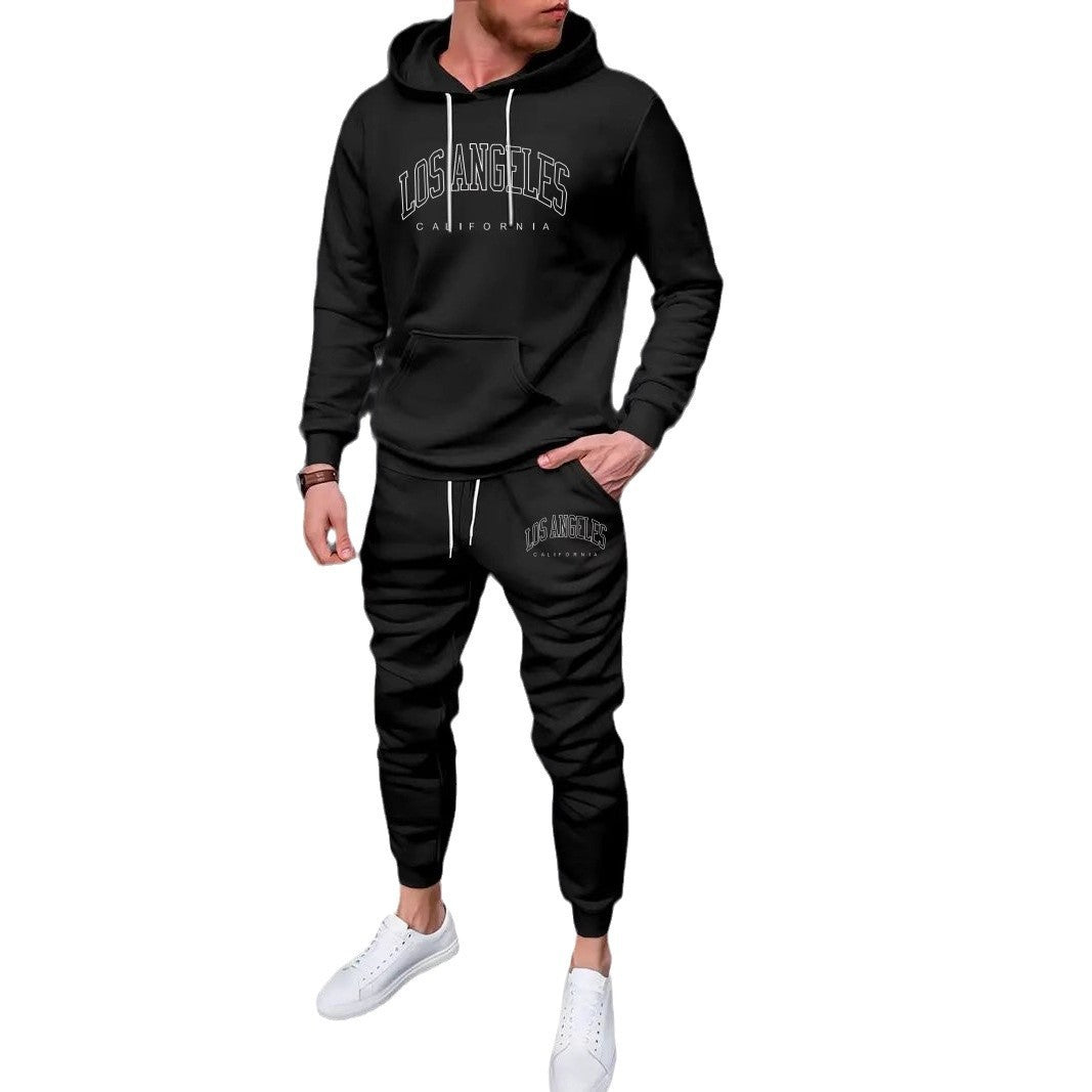 Ensemble homme pull à capuche et pantalon de survêtement doublé polaire imprimé lettre pour automne hiver