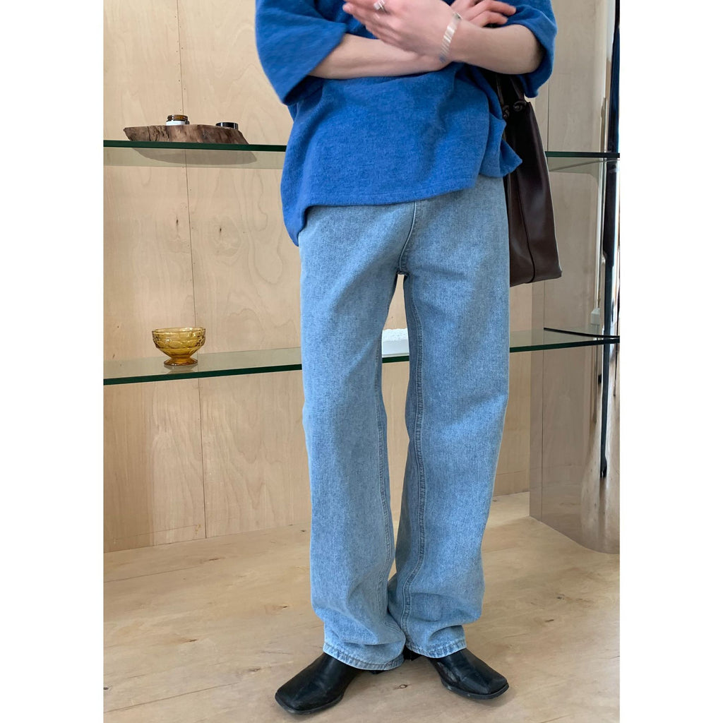 High Waist Light Blue Denim Wide Leg Pants