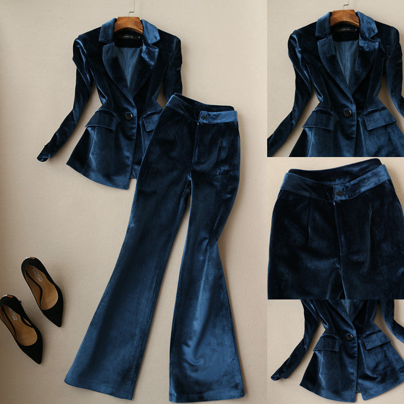 Veste de costume ajustée à manches longues avec pantalon slim taille haute à micro-rabat