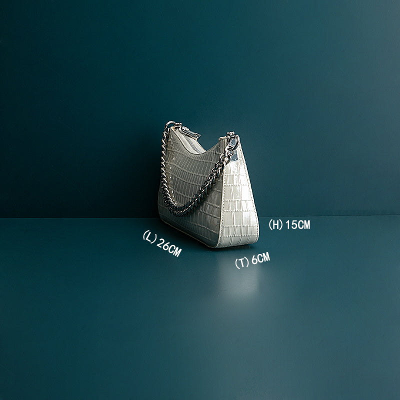 Sac à chaîne en cuir de vachette Baotou petit format, au design original, coloris argent, noir, beige