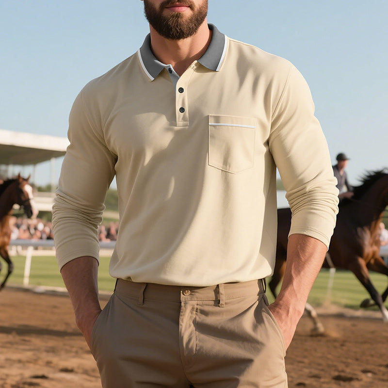 Men's Long-Sleeve Polo Shirt for Spring and Autumn