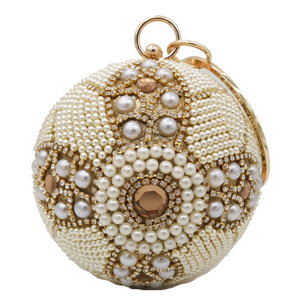 Round Pearl Tote Bag for Women with Diamond Accent