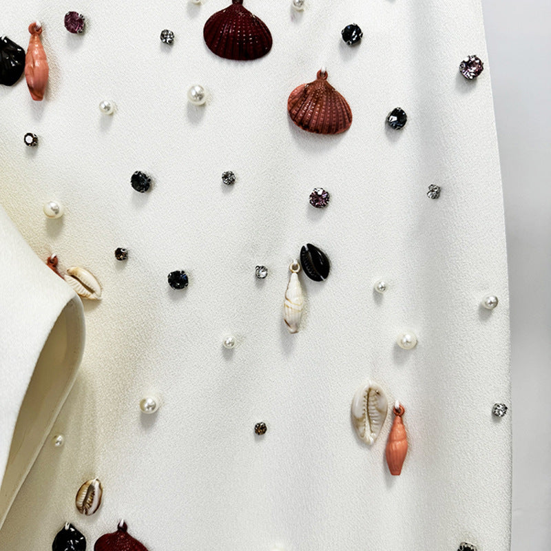 Apricot Rhinestone Shell Beads Short Top Suit for Women