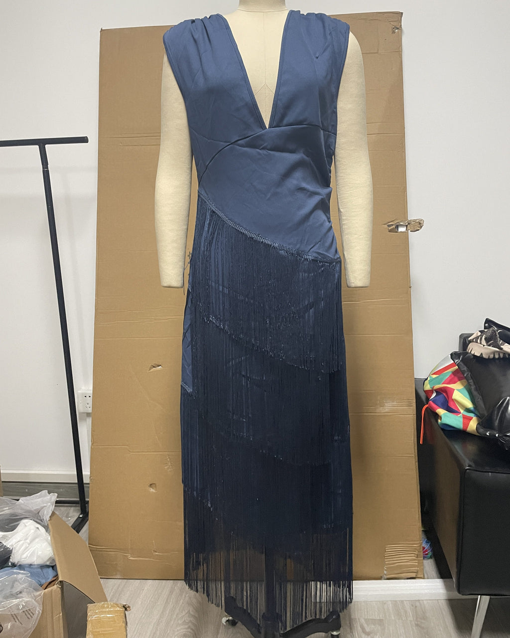 Robe taille haute caraco en maille polyester bleue pour femme