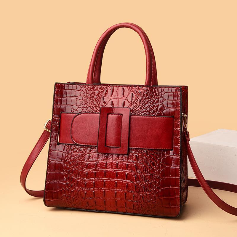 Grand sac à bandoulière vintage en PU pour femme avec motif crocodile