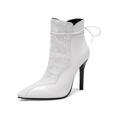 Short Pointed Toe Knight Boots with 11cm Stiletto Heels in White, Black, Brown