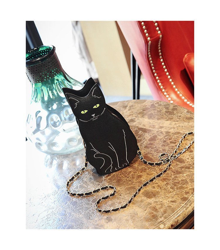 Cute Cartoon Style Black PU Handbag Large Capacity Casual Bag 10x7x15cm