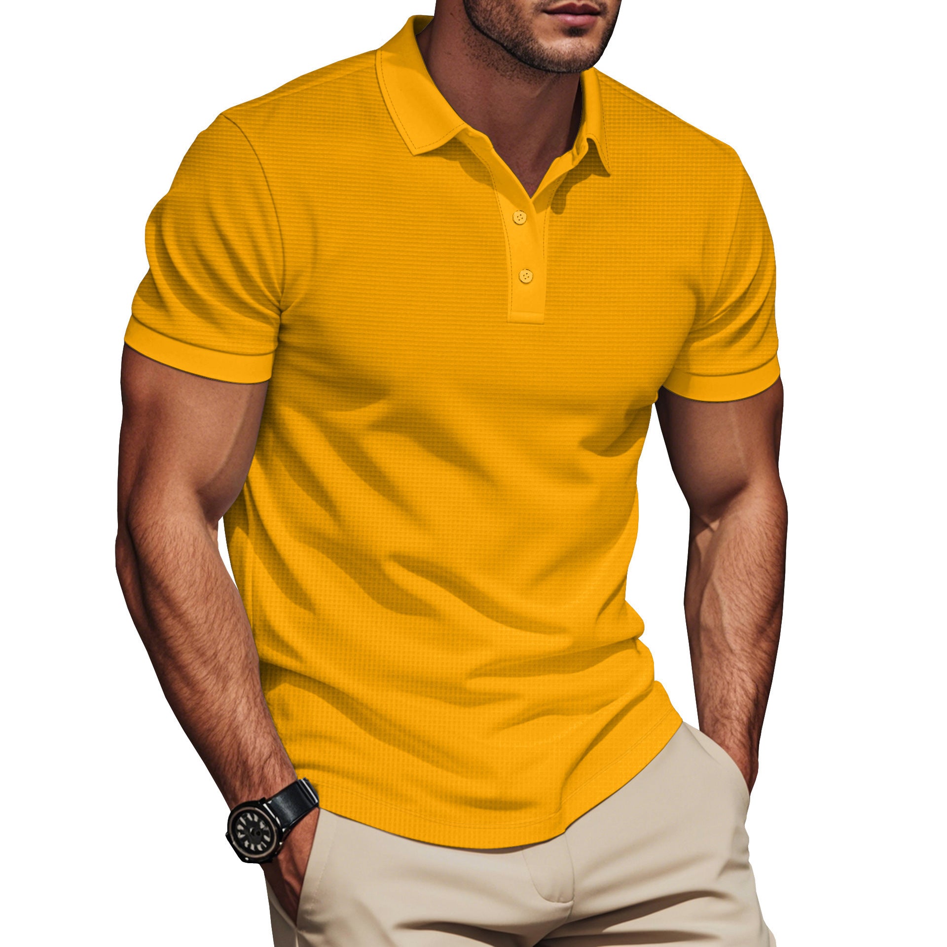 Plus Size Men’s Short Sleeve Pullover with Lapel Color Match