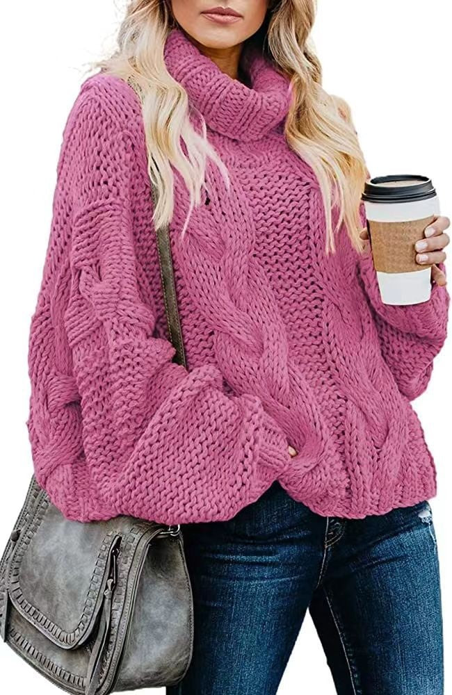 Pull décontracté à col roulé et manches longues pour femme