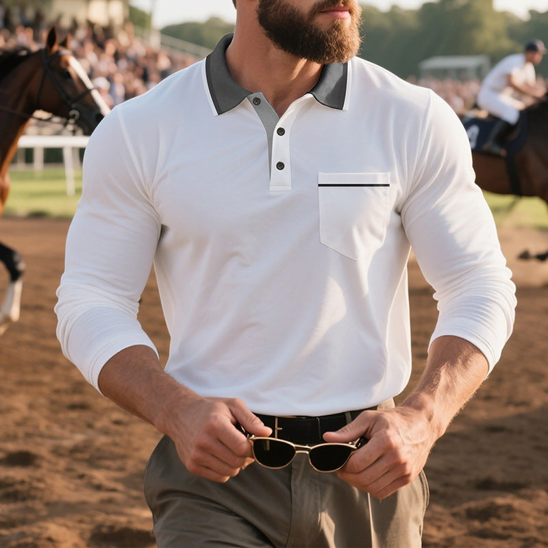 Men's Long-Sleeve Polo Shirt for Spring and Autumn