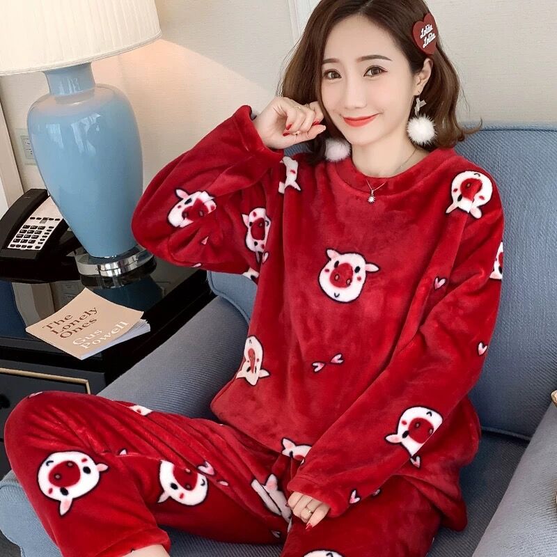 Coral Fleece Thickened Padded Winter Pajamas for Women