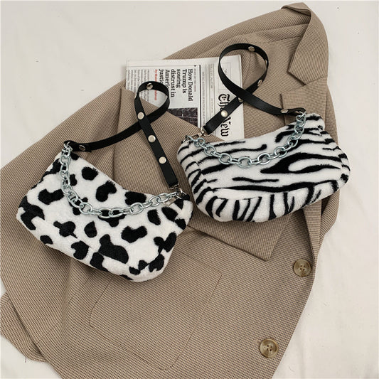 Leopard Pattern Plush Bag Personality Diagonal