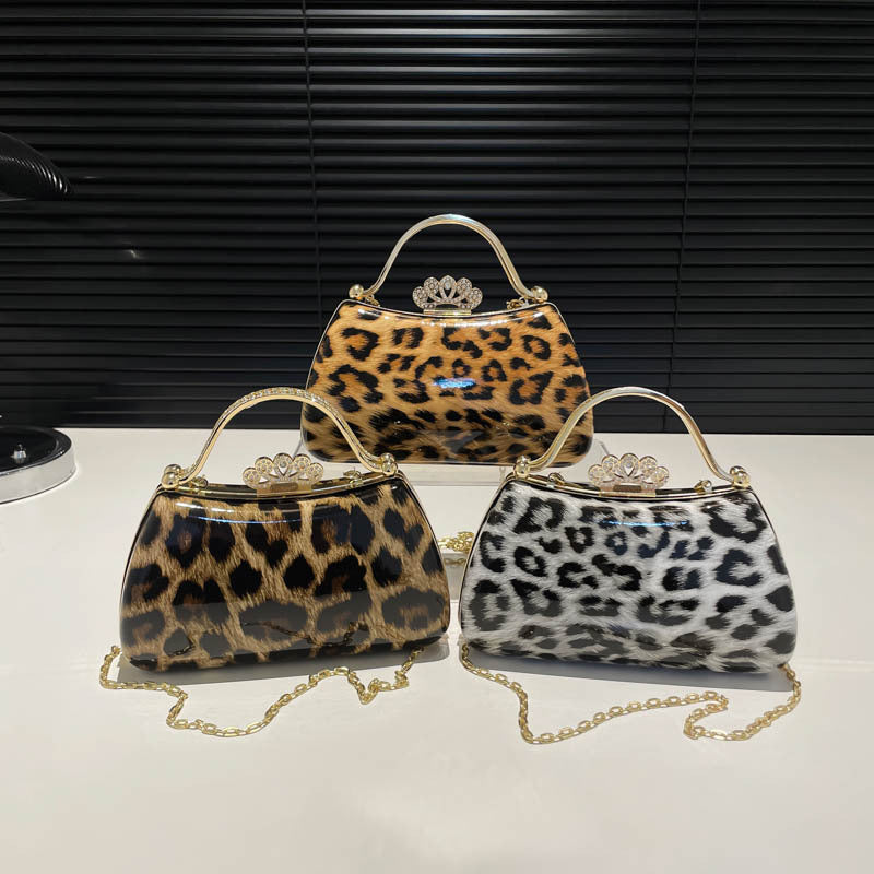 Leopard Print Retro Round PU Crossbody Bag for Women
