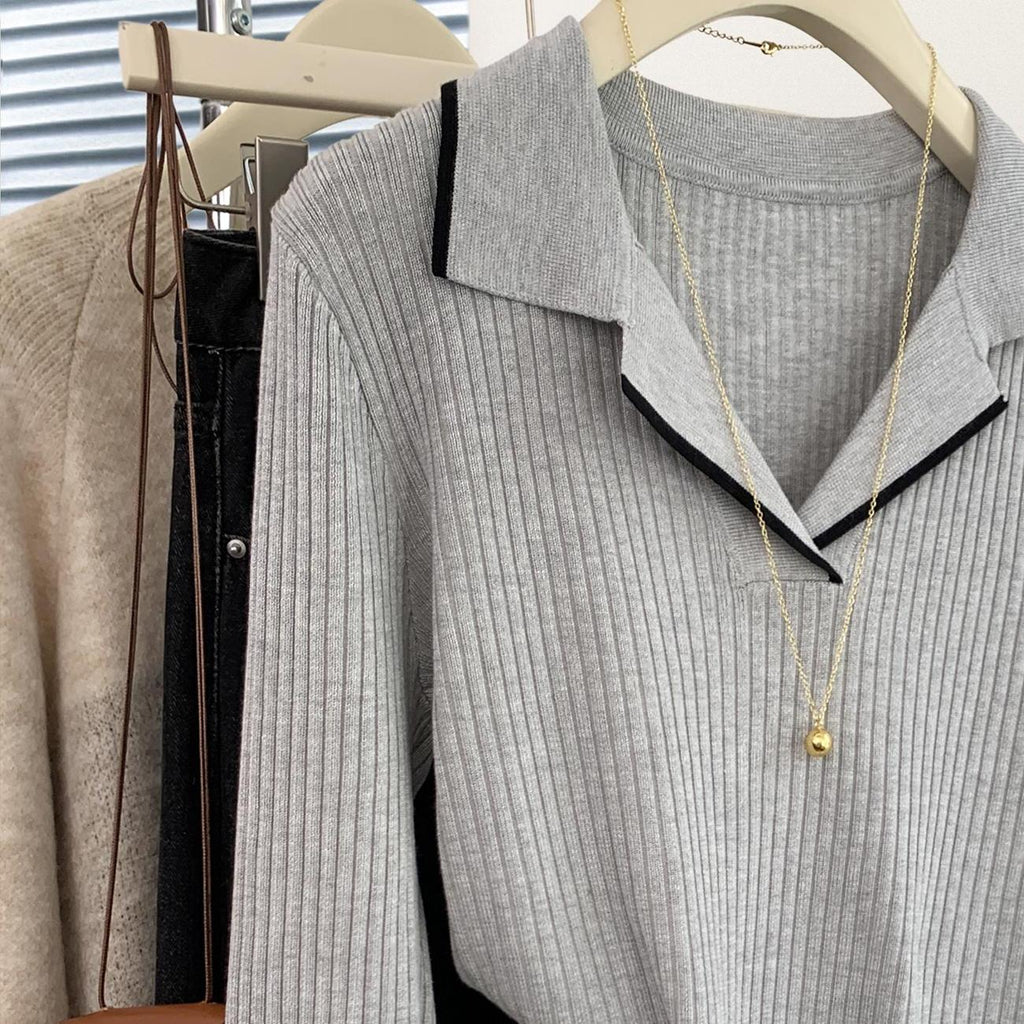 بلوزة فضفاضة مقاس S-XL باللون الرمادي لتغطية البطن ومقاس مريح وتنحيف، بأكمام طويلة