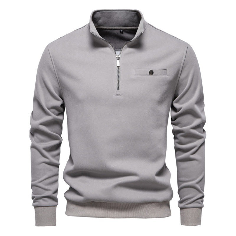 Half Zipper Casual Sweater with Pocket Decoration Basic Style